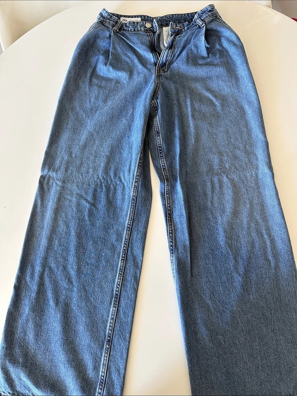 Zara TRF Pleated Wide Leg Jeans Blue Size EUR 34 / USA 2
